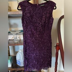 Lauren Ralph‎ Lauren Lace Sleeveless Sheath Dress Dark Purple 2 Cocktail Party